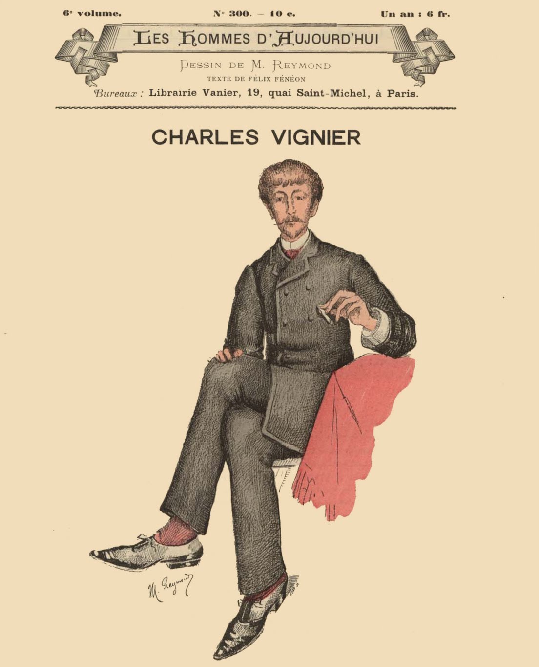 Portrait de Charles Vignier. Gravure couverture de Fénéon Félix. Charles Vignier . Les Hommes daujourdhui vol. 6 n 300 1887. BnF